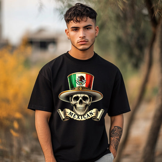 Mexican Skull & Top Hat Garment-Dyed T-Shirt FRONT PRINT