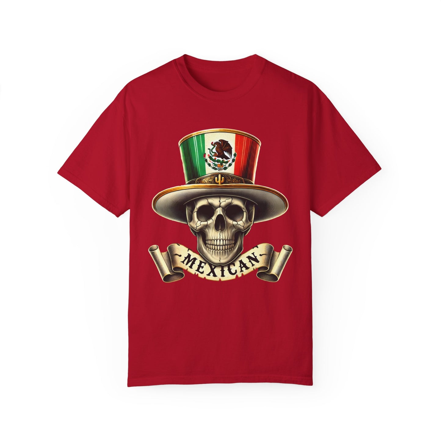 Mexican Skull & Top Hat Garment-Dyed T-Shirt FRONT PRINT